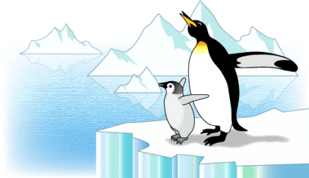 氷山とペンギン親子